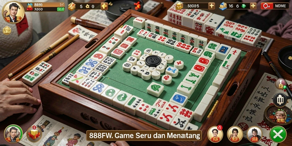 Tampilan gameplay Mahjong yang imersif dan menampilkan papan permainan.