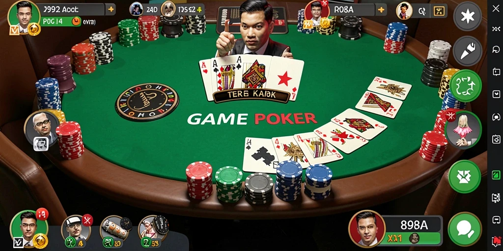 Screenshot 898A menunjukkan gameplay Poker yang seru dan kompetitif.