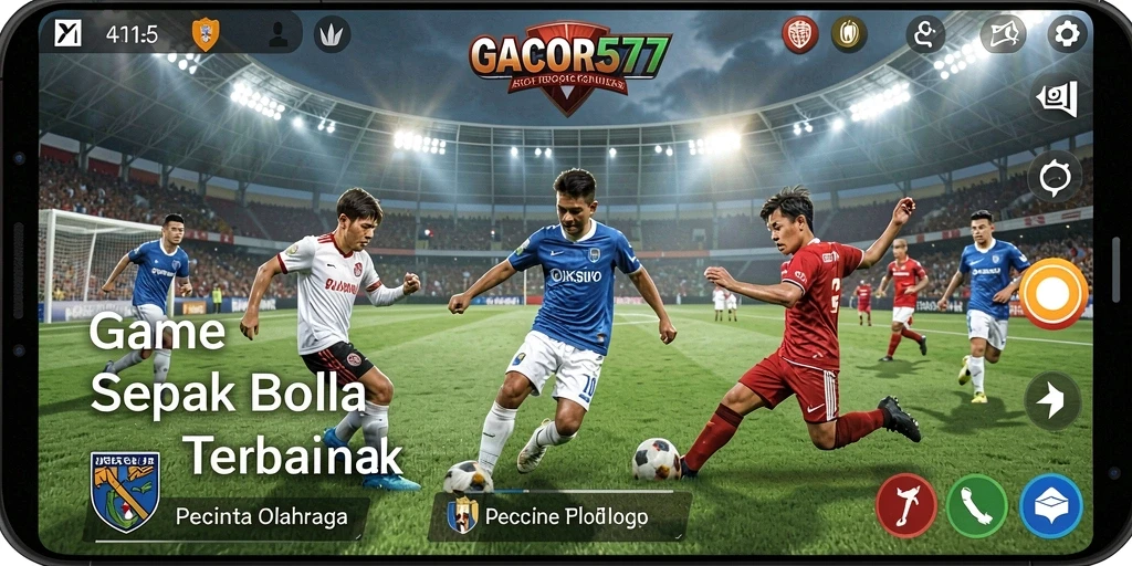 Screenshot utama GACOR577 menampilkan aksi mendebarkan di lapangan sepak bola.