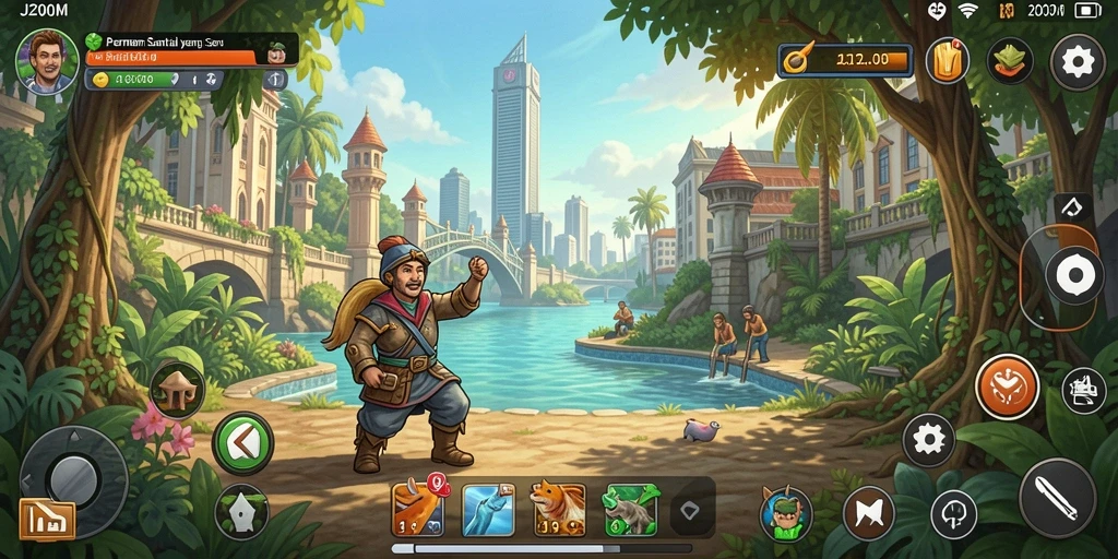 Tampilan gameplay J200M yang penuh warna dan menarik.