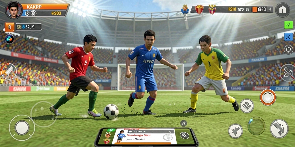 Screenshot main game KAKRP yang menunjukkan aksi olahraga penuh adrenalin.
