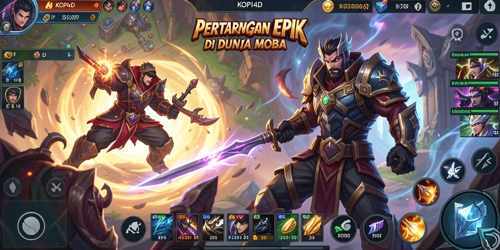 Tampilan seru pertandingan MOBA KOPI4D dengan gameplay intens.