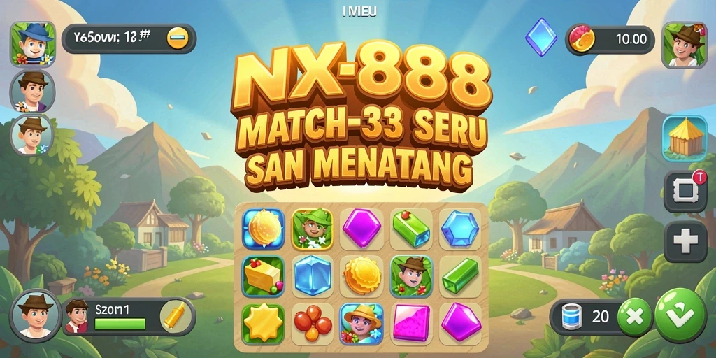 Tangkapan layar gameplay NX888 yang menampilkan keseruan permainan Match-3.