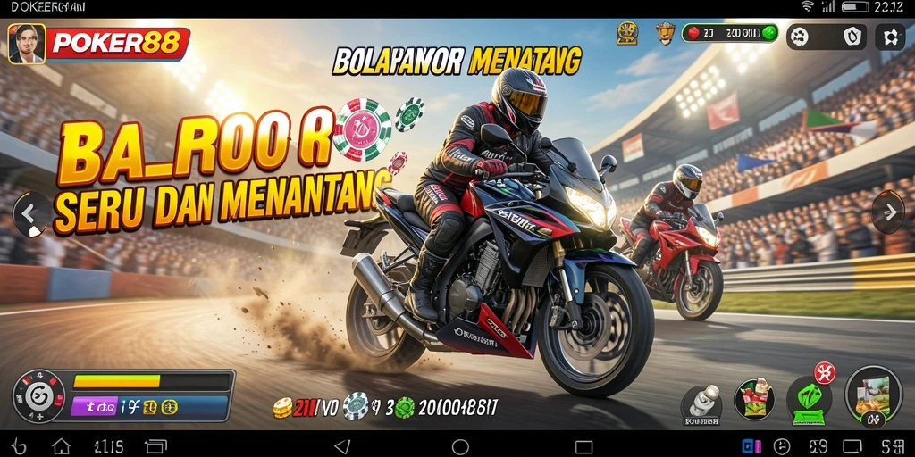 Tampilan gameplay motor racing yang menegangkan dalam POKER88.