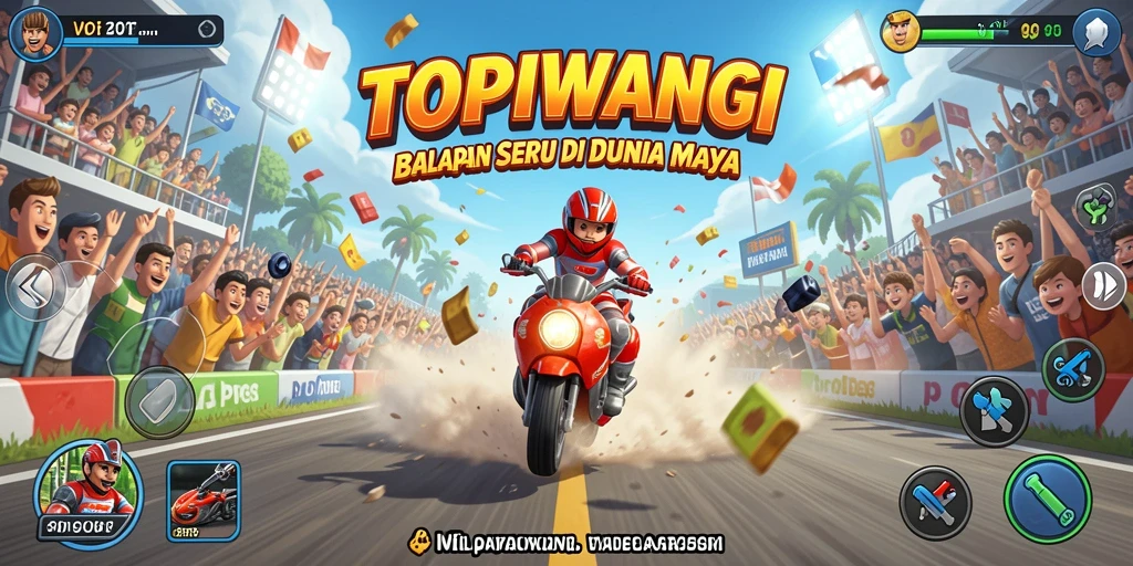 Gameplay seru di TOPIWANGI menampilkan aksi balapan yang mendebarkan.